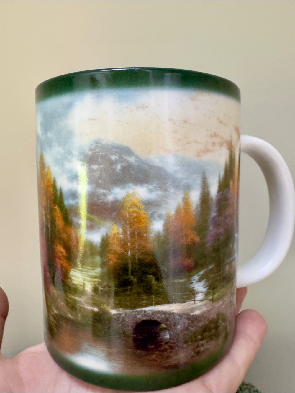 Collectible Signed Autumn Landscape Ceramic Mug - White & autumn colors